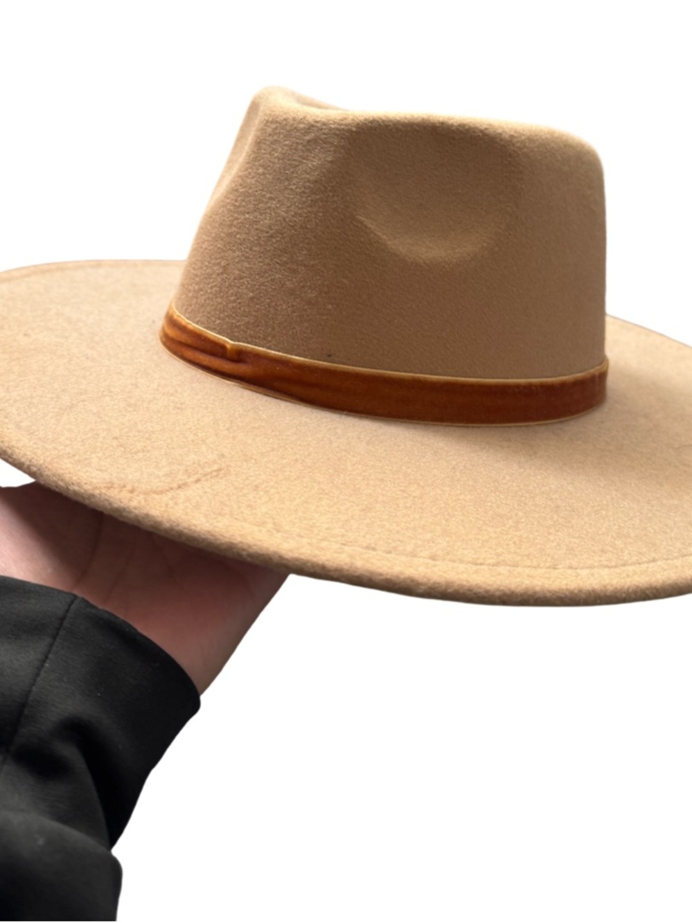 Forever 21 Tan Wool Felt Wide Brim Fedora with Brown Band